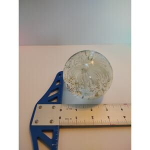 Glass Paper Weight Vintage Hand Blown White Floral Bubble With Gold Glitter